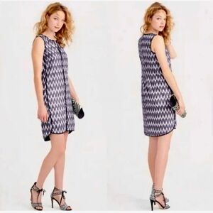 J.Crew Blue White Chevron Zig Zag Ikat Dress‎ 100% Cotton Sleeveless Shift Boho